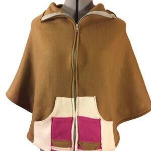 Womens Poncho Size Small Brown Pink Cream Handmade Indy Festival Artisan Western
